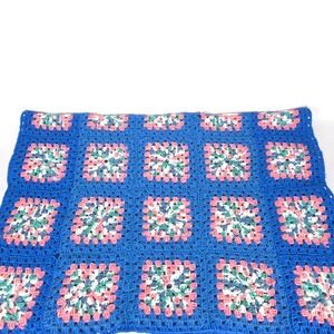 Handmade Blue Pink Crochet Granny Square Afghan‎ 50x35 Vintage Throw Blanket